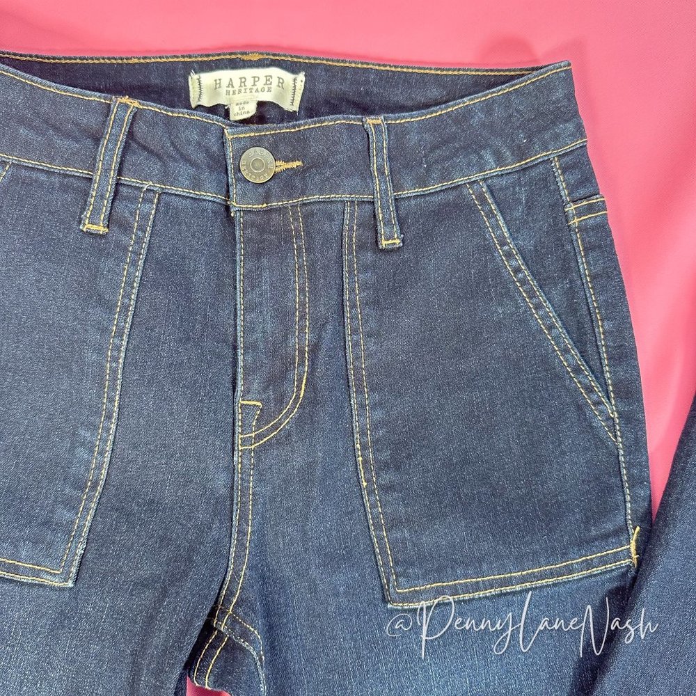 Harper Heritage Mid Rise Flare Patch Pockets Jeans - Picture 4 of 9